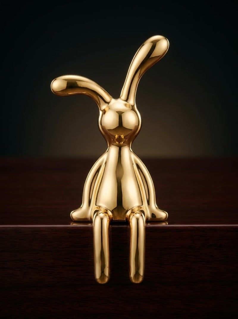 Gold Rabbit Figurine Shelf Sitter Cute Bunny Statue Home Desk Decor - Image 2