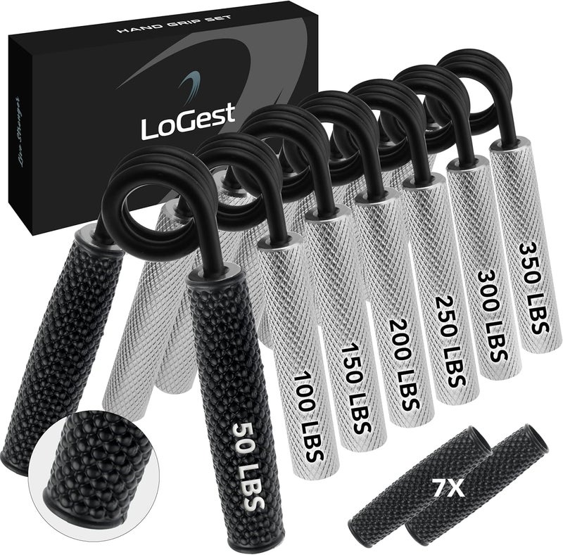 Logest Metal Hand Grip Set, 50LB-350LB 7 Pack - No Slip Heavy-Duty Grip Strengthener with Gift Box - Image 1