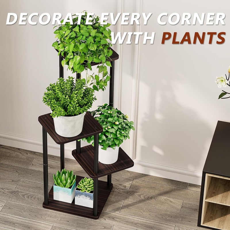 AZERPIAN Plant Stand 4 Tier Indoor Metal Flower Shelf for Multiple Plants Corner Tall Flower Holders for Patio Garden Living Room Balcony Bedroom, Black oak - Image 5