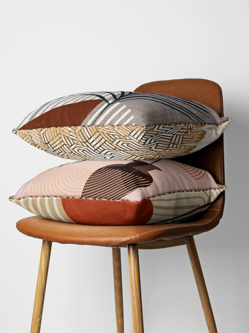 BIANCA Designer Reversible Printed Silk Linen Cushion Covers -2pc 16 X16 Set (Suzane) | with Contrast Front & Back Digital Print | Hidden Zipper Abstract-Geometric-Earthy/Beige - Image 2