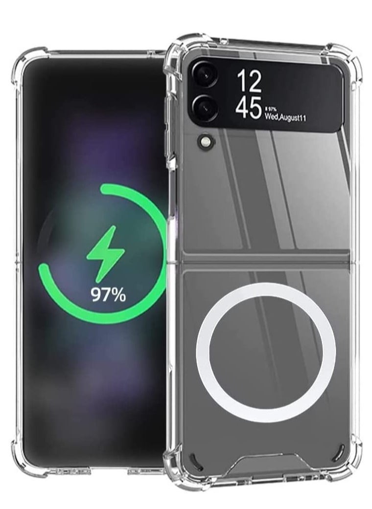 Samsung Galaxy Z Flip 4 Magsafe Clear Case, With Magnetic and Support Wireless Charger, Transparent Shockproof and Drop-Proof Hard PC Phone Cover for Galaxy Z Flip 4