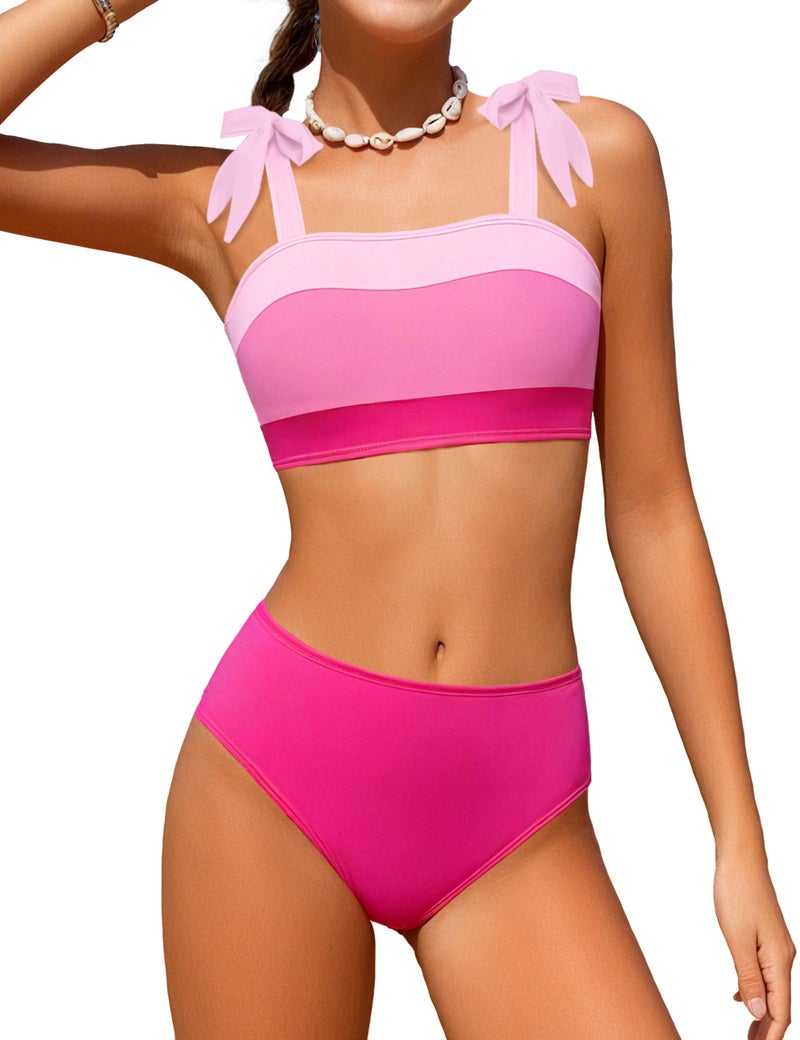 KANGKANG Girls Swimsuits Size 10-12 Pink Color Block Adjustable Straps Swimsuits for Teen Girl 2Pcs Set Girls Bikini Size 11 Bathing Suits Size 12 - Image 1
