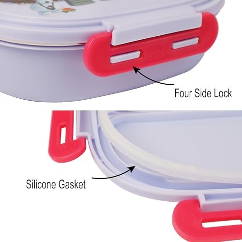 SKi Homeware Baker Insulated 3 Grid Bento Lunch Box With Stainless Steel Inner And A Steel Spoon- Frozen, 450Ml (character style may vary) - Image 4