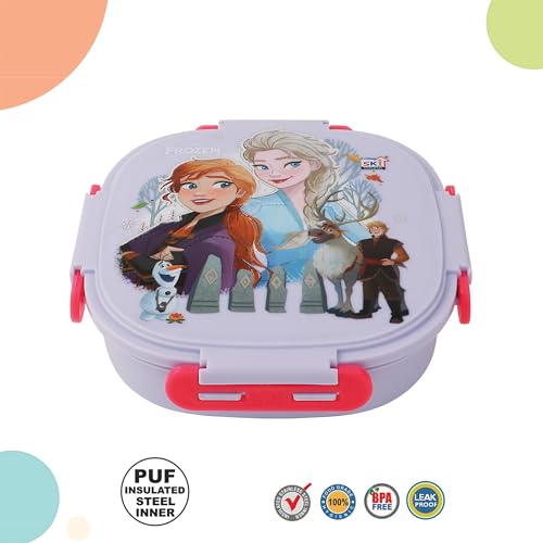 SKi Homeware Baker Insulated 3 Grid Bento Lunch Box With Stainless Steel Inner And A Steel Spoon- Frozen, 450Ml (character style may vary) - Image 5