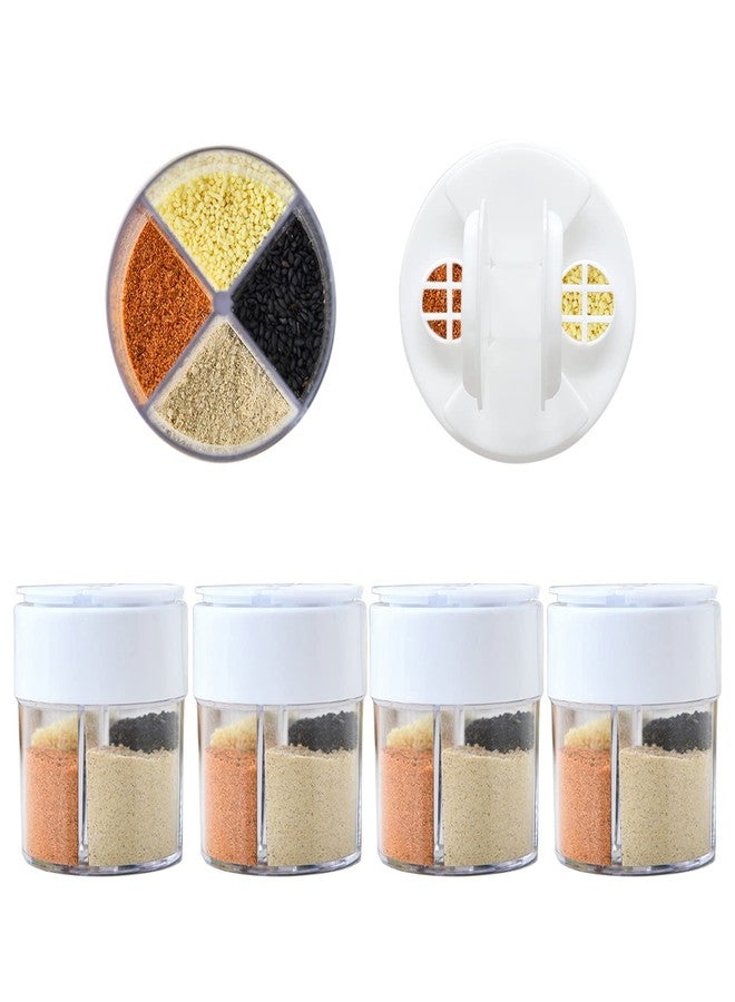HANZE 4-Pack 4 in 1 Salt and Pepper Shaker Jars Bottles, 4-Grid Flip Lid Spice Jars - Cylindrical Empty Plastic Seasoning Containers with Transparent Body for Travel Camping BBQ Kitchen Cooking (White) - Image 1