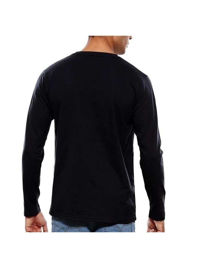 OPLU Store Men's Regular Fit Cotton Long Sleeve V-Neck Black Graphic T-Shirt - Size L - Image 2