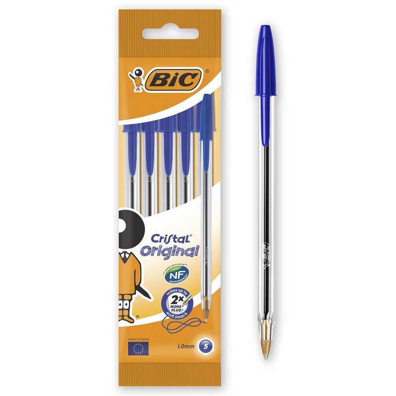 BIC Cristal Original Ballpoint Pens - Medium Point (1.0 mm) - Blue, Pack of 5 - Image 1