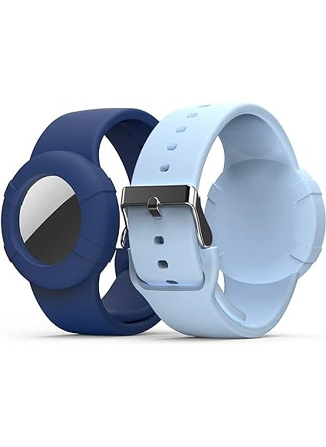 Arabest 2 Pcs Airtag Wristbands for Kids, Soft Silicone Airtag Bracelet Kids, Lightweight, Waterproof Band Compatible with Apple Airtag Watch Band for Children and Toddler (Baby Blue & Navy Blue) - Image 1