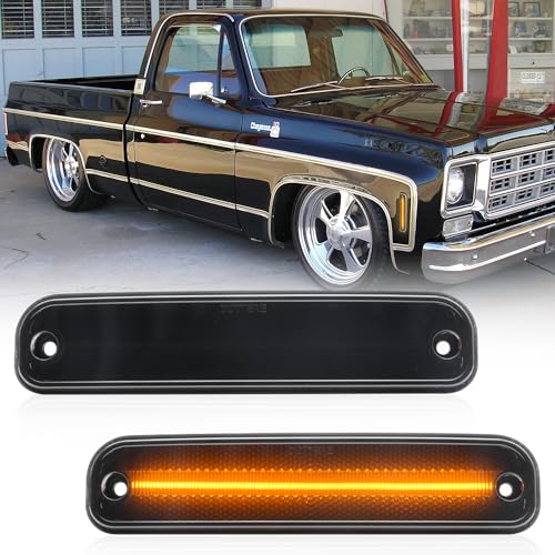 NSLUMO LED Side Marker Lights for 1973-1980 GMC Chevy C/K Series Pickup Trucks, K5 Blazer, Suburban - Amber Front Bumper Side Marker Repeater Lamp Kit LH RH With Smoked Lens - Sidemarkers 6270433 6270434 - Image 1
