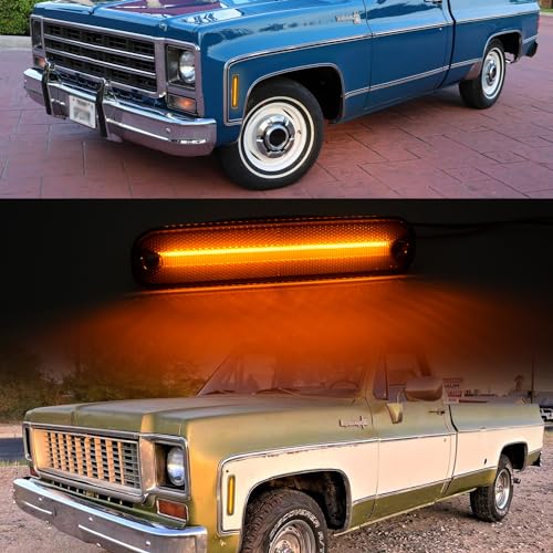 NSLUMO LED Side Marker Lights for 1973-1980 GMC Chevy C/K Series Pickup Trucks, K5 Blazer, Suburban - Amber Front Bumper Side Marker Repeater Lamp Kit LH RH With Smoked Lens - Sidemarkers 6270433 6270434 - Image 5