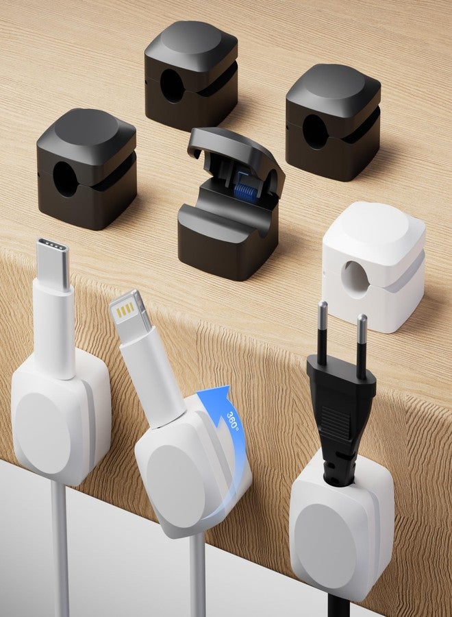 Daisyhome Rotatable Cord Organizer, Enhanced Spring Cable Clips, Strong Adhesive Cable Management, Desk Cord Holder for Nightstand, Office Accessories and Car (4 White + 4 Black) - Image 1