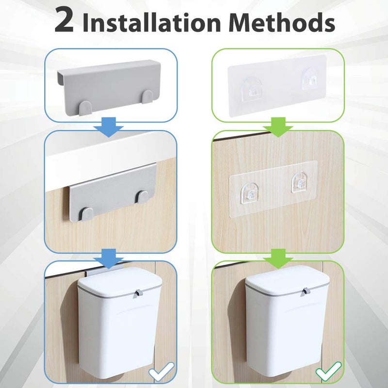 AYADA Hanging Trash Can with Lid, 2.37 Gallon Capacity, White, Polypropylene Material, Ideal for Kitchen Cabinet Doors - Image 3