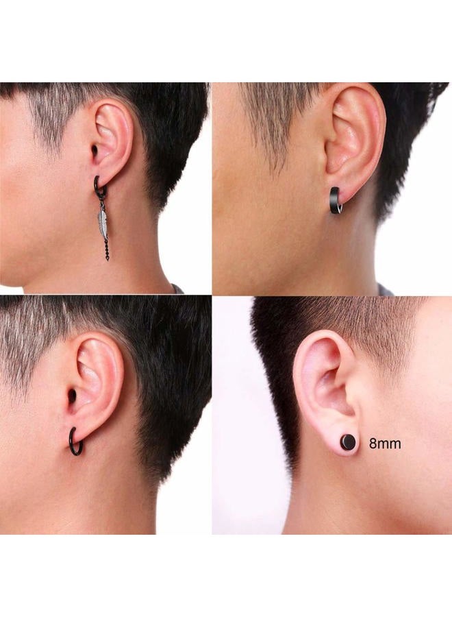 WAINIS 12 Pairs Stainless Steel Non Pierced Magnetic Earrings for Men Women CZ Clip on Feather Dangle Earrings Set 8mm - Image 5
