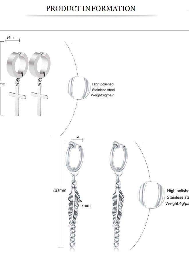WAINIS 12 Pairs Stainless Steel Non Pierced Magnetic Earrings for Men Women CZ Clip on Feather Dangle Earrings Set 8mm - Image 3