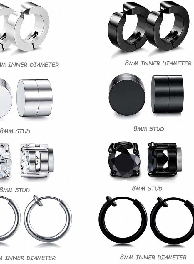 WAINIS 12 Pairs Stainless Steel Non Pierced Magnetic Earrings for Men Women CZ Clip on Feather Dangle Earrings Set 8mm - Image 2