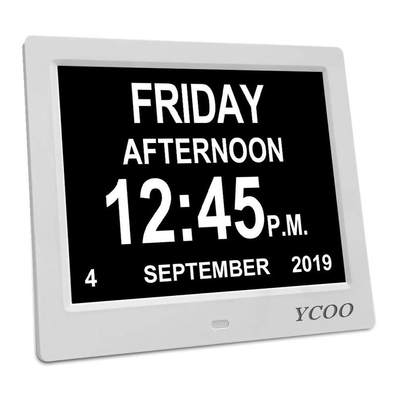 YCOO Dementia Clocks 8 Inch Calendar Day Date ClockMemory Loss Extra Large NonAbbreviated Day  Month Digital Clock