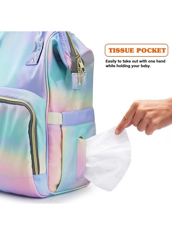 LIMHOO 3 in 1 Diaper Bag Backpack, Multifunction Large Baby Bags with Changing Pad & Stroller Straps, Waterproof Nappy Bag for Mom Baby Care (Rainbow) - Image 3