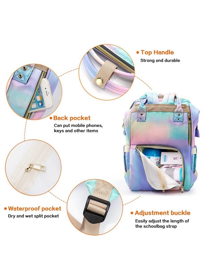 LIMHOO 3 in 1 Diaper Bag Backpack, Multifunction Large Baby Bags with Changing Pad & Stroller Straps, Waterproof Nappy Bag for Mom Baby Care (Rainbow) - Image 2