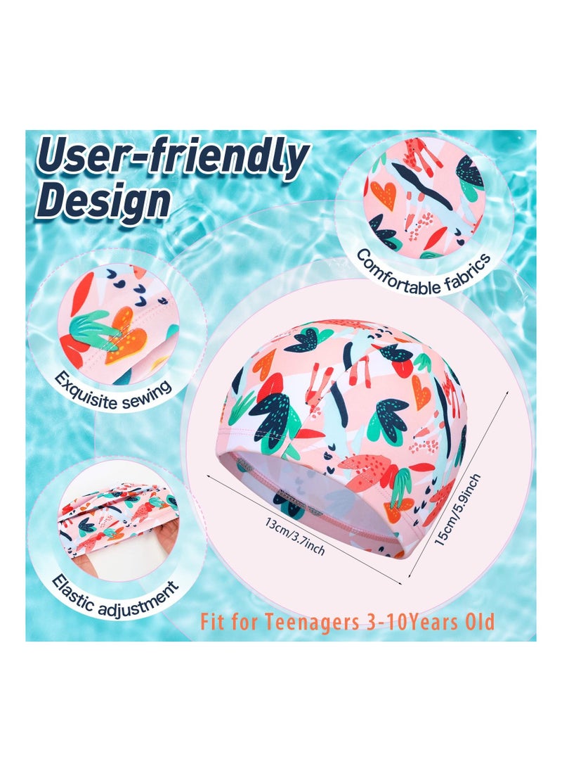 KASTWAVE 3 Pcs Kids Polyester Swim Caps, Fabric Swimming Hat Kids Long Hair Swimming Cap Flexible Nylon Swimming Hat Unisex Bathing Cap for Kids  - Image 4