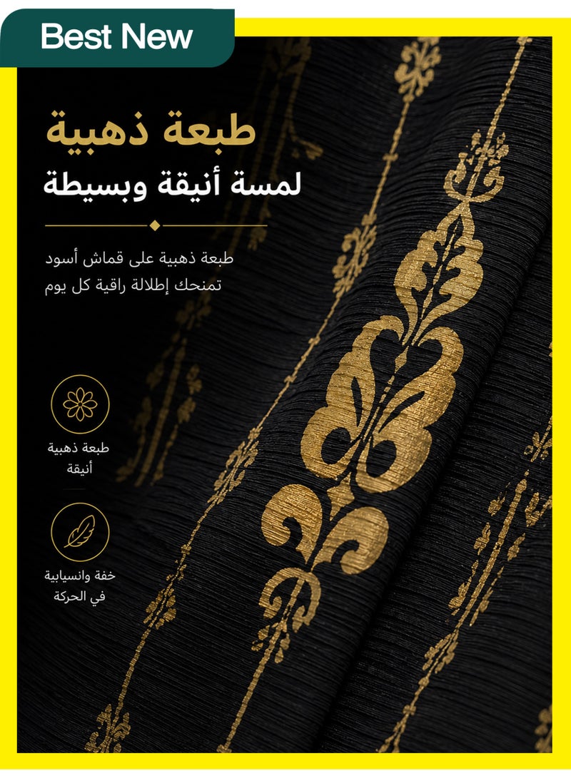 موقف حياة السيدة جلابية عباية مضلعة بالأسود والذهبي، فستان كافتان بتصميم دبي، روب طويل أنيق مقاوم للتجعد للنساء - Image 5