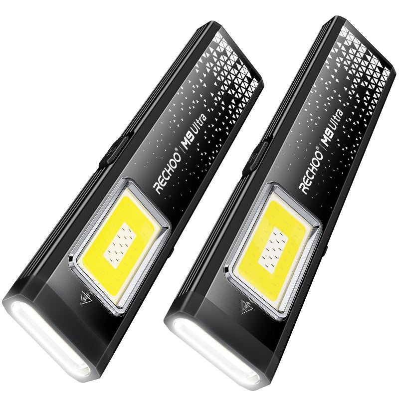 RECHOO Rechargeable Flashlights High Lumens 2Pack, Magnetic EDC Flashlight with Clip, 8 Modes Powerful Pocket LED Flashlight, Waterproof Portable Flat Flashlights for Home Camping Emergency - Image 1