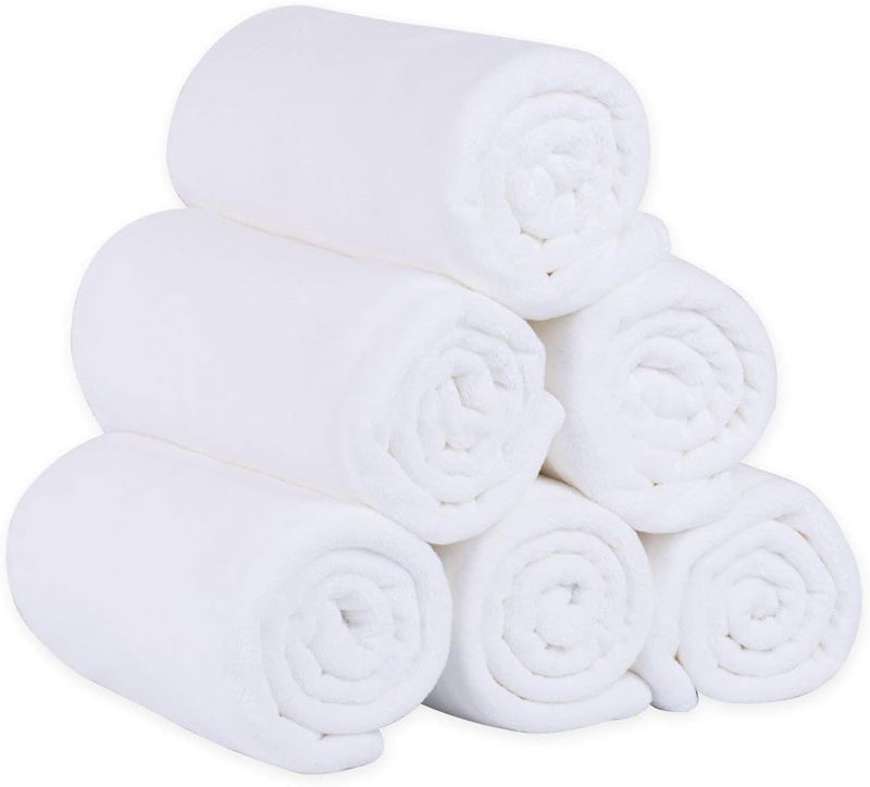 JML Bath Towel, Large Microfiber Bath Towels Set 6 Pack (30" x 60") - Soft, Extra Absorbent, Quick Dry as Hair Wrap, Fitness, Sport, Yoga, White - Image 1