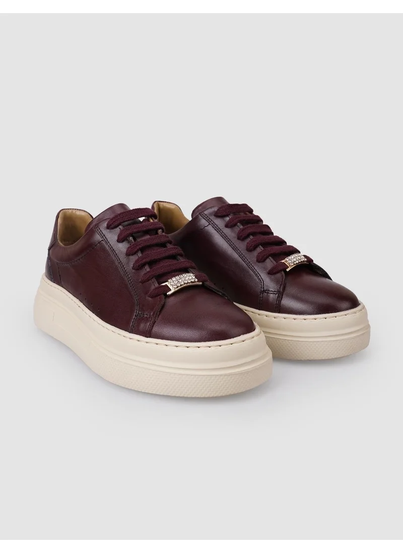 Cabani 100% Genuine Leather Burgundy Lace-Up Women's Sneakers