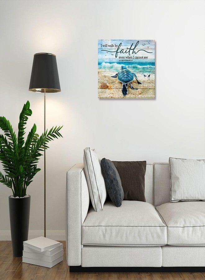 citari Sea Turtle Ocean Bathroom Decor Wall Art, Christian Religious Pictures Beach Coast Nautical Canvas Print Painting, Turtle Poster Gifts, Scripture Bible Framed Artwork for Bedroom 16"x12" - Image 4