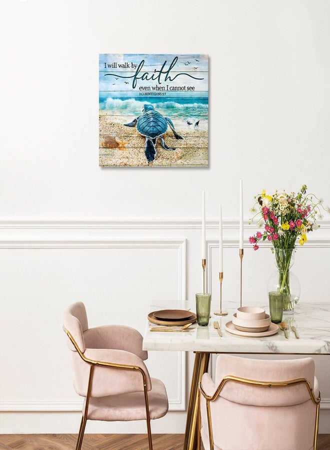 citari Sea Turtle Ocean Bathroom Decor Wall Art, Christian Religious Pictures Beach Coast Nautical Canvas Print Painting, Turtle Poster Gifts, Scripture Bible Framed Artwork for Bedroom 16"x12" - Image 3