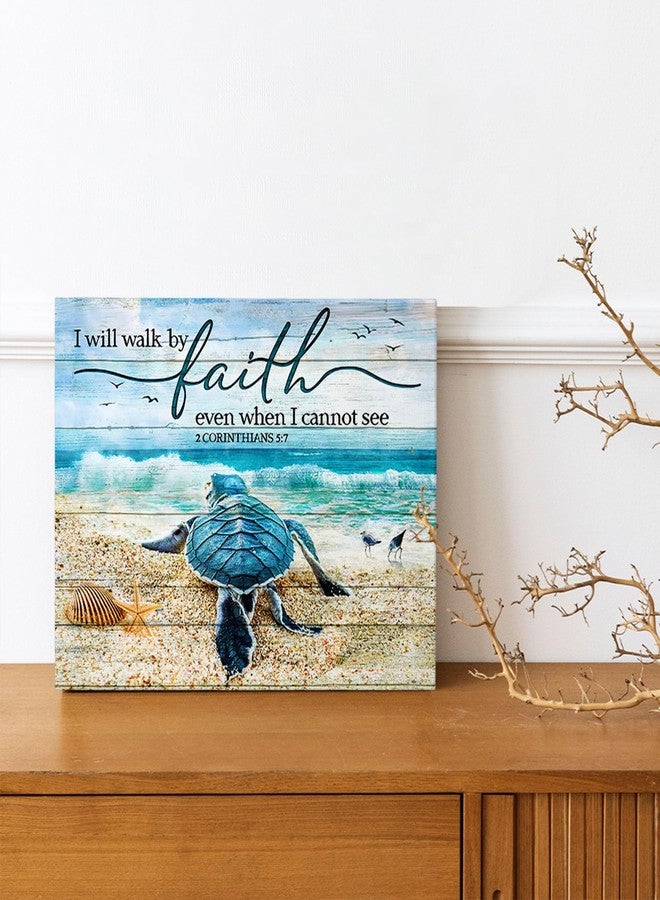 citari Sea Turtle Ocean Bathroom Decor Wall Art, Christian Religious Pictures Beach Coast Nautical Canvas Print Painting, Turtle Poster Gifts, Scripture Bible Framed Artwork for Bedroom 16"x12" - Image 2