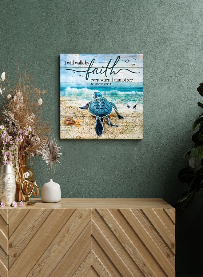 citari Sea Turtle Ocean Bathroom Decor Wall Art, Christian Religious Pictures Beach Coast Nautical Canvas Print Painting, Turtle Poster Gifts, Scripture Bible Framed Artwork for Bedroom 16"x12" - Image 5