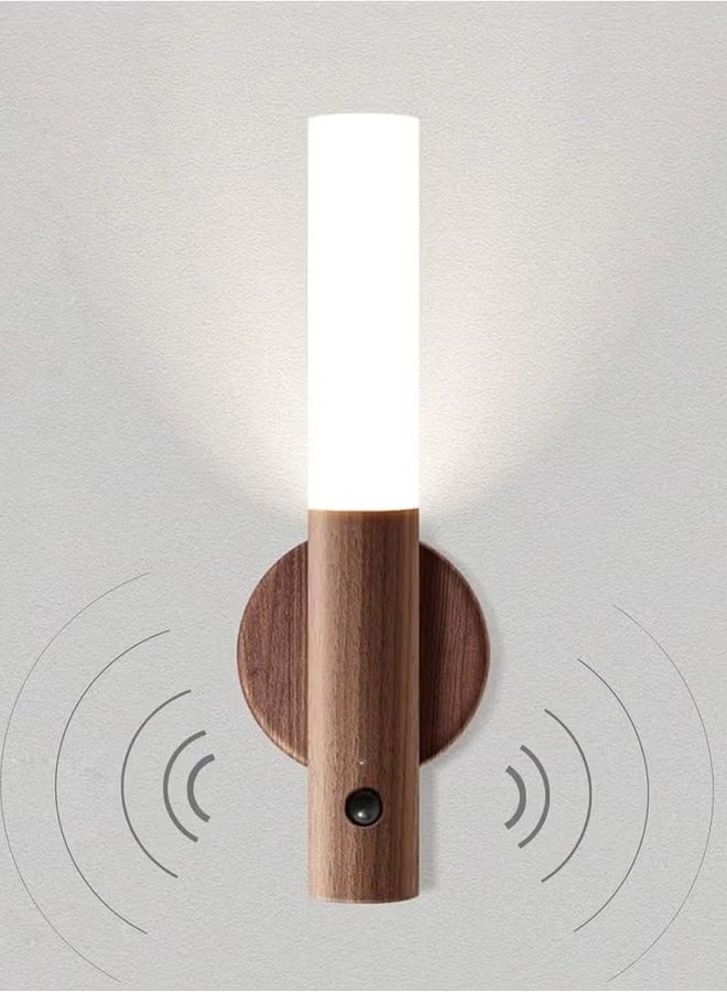 Fullight Motion Sensor Night Light, Smart LED Portable Stick-On Light with 4m Sensing Range, Ideal for Bedroom, Stairs & Kids Room, Solid Walnut Wood & Glass Design - Image 1