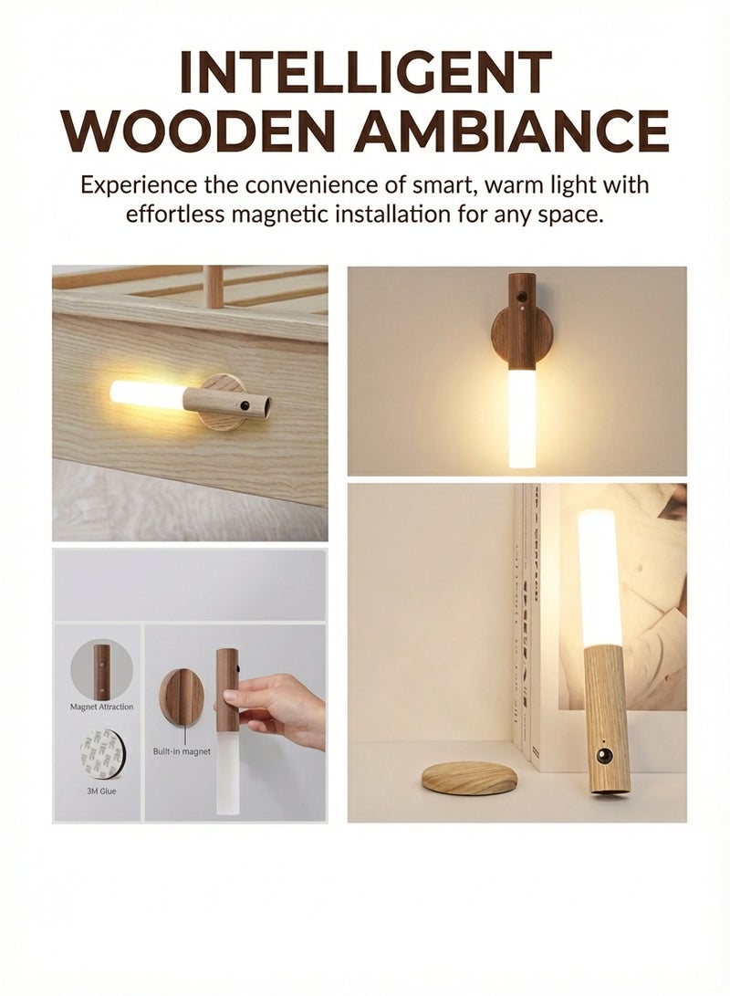 Fullight Motion Sensor Night Light, Smart LED Portable Stick-On Light with 4m Sensing Range, Ideal for Bedroom, Stairs & Kids Room, Solid Walnut Wood & Glass Design - Image 2