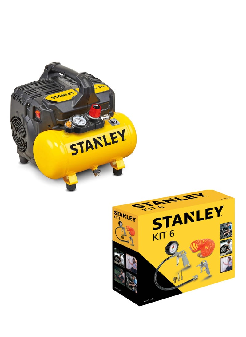 Stanley STANLEY Silent Air Compressor 6L With Air Tools Kit 6 Pcs Combo 