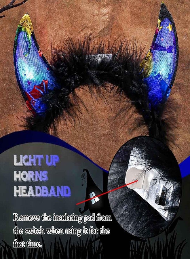 يورانيان طوق رأس مضيء للهالوين على شكل قرون شيطانية LED، طوق شعر متوهج، طوق شعر أسود لامع، إكسسوارات شعر للنساء - Image 4