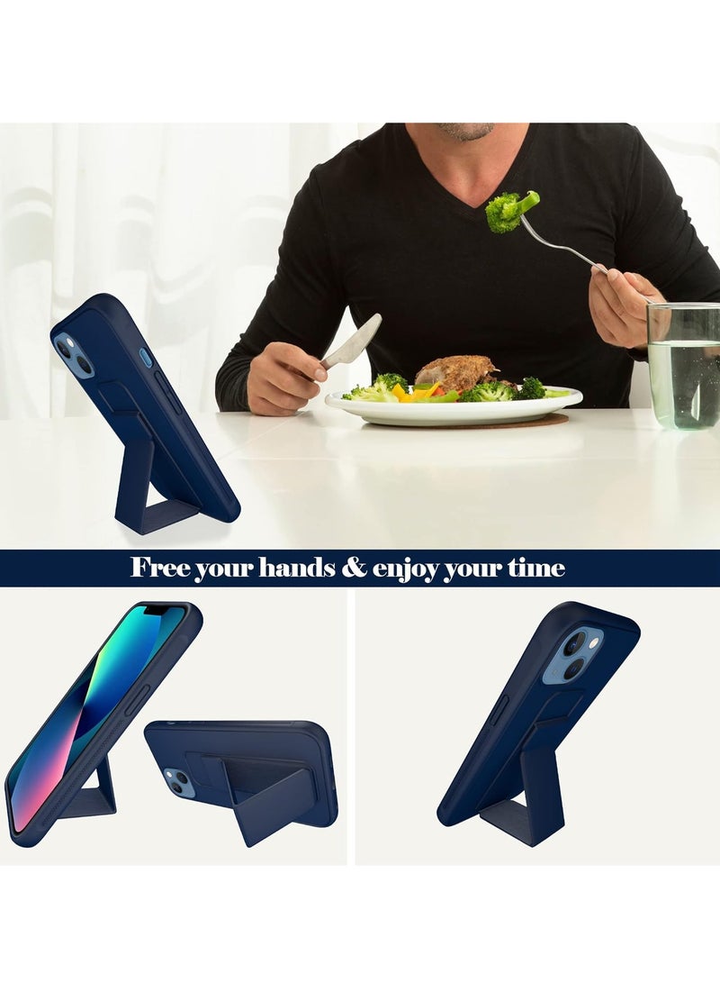 Protective Case With Back Strap Kickstand For iPhone 13 Pro Max, Dark Blue , Multi-Function Magnetic Car Finger Grip 3 in 1 Shock-Resistant Back cover  - Image 2