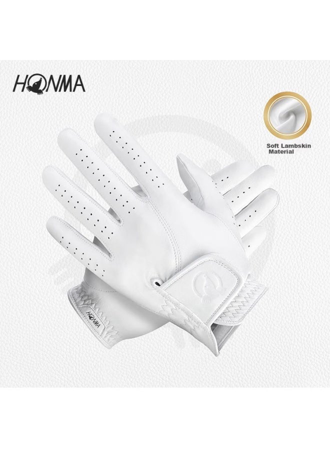 Honma Lambskin Gloves Uni Magic Tape Logo Design Adjustable White 24cm - Image 1