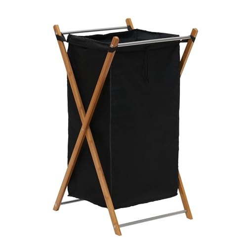 Household Essentials X-Frame Bamboo Hamper, Washable Black Liner and Bamboo Frame, and Renewable, Folds for Storage, Simple and Chic, Natural - Image 1