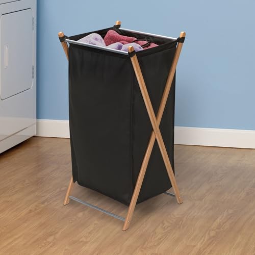 Household Essentials X-Frame Bamboo Hamper, Washable Black Liner and Bamboo Frame, and Renewable, Folds for Storage, Simple and Chic, Natural - Image 3