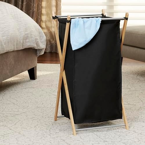 Household Essentials X-Frame Bamboo Hamper, Washable Black Liner and Bamboo Frame, and Renewable, Folds for Storage, Simple and Chic, Natural - Image 2