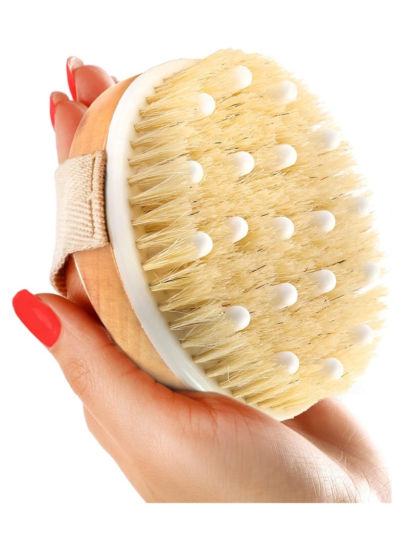 Dry Brushing Body Brush (Reduce Cellulite) Dry Brush for Cellulite and Lymphatic Drainage, Exfoliating Brush with Soft Massage Nodules, Shower Brush Body Scrubber 100% Natural Bristle Brush - Image 1
