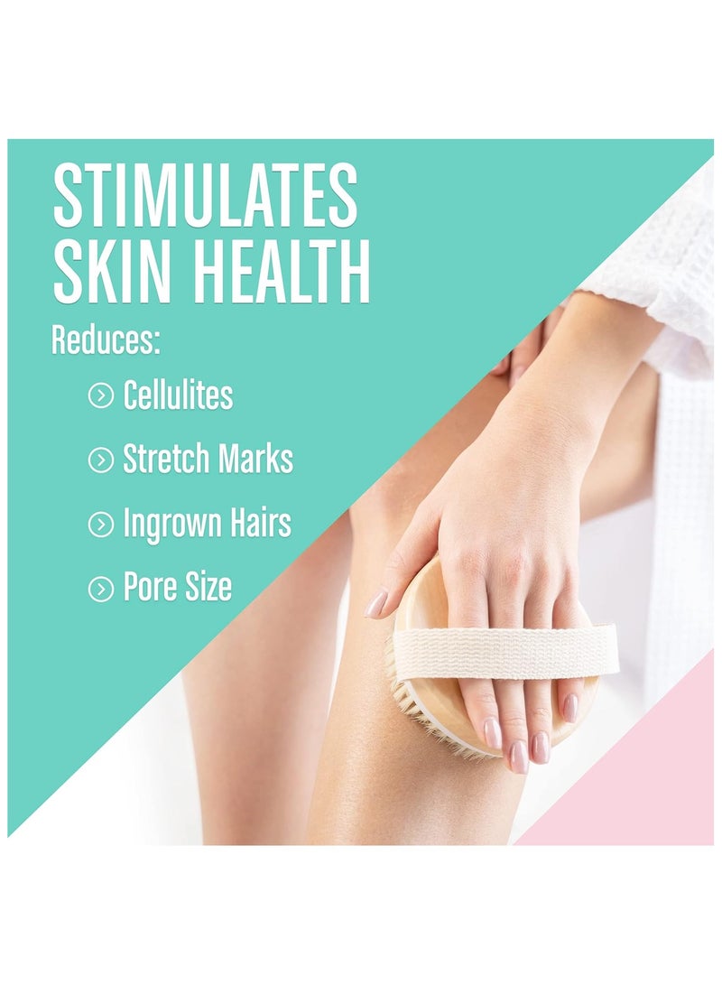 Dry Brushing Body Brush (Reduce Cellulite) Dry Brush for Cellulite and Lymphatic Drainage, Exfoliating Brush with Soft Massage Nodules, Shower Brush Body Scrubber 100% Natural Bristle Brush - Image 4