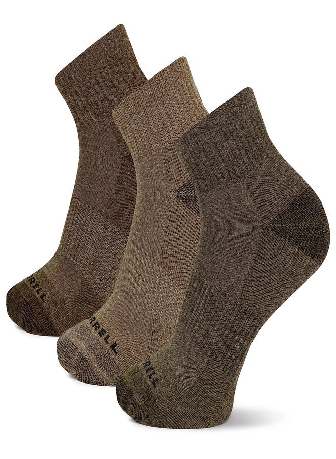 MERRELL Men's Merrell Wool Blend Cushioned Hiker Quarter Socks 3 Pair, Olive, Oatmeal, Brown, L/XL (Men's Shoe Size: 12-15) (MEA33505Q3B2001) - Image 1