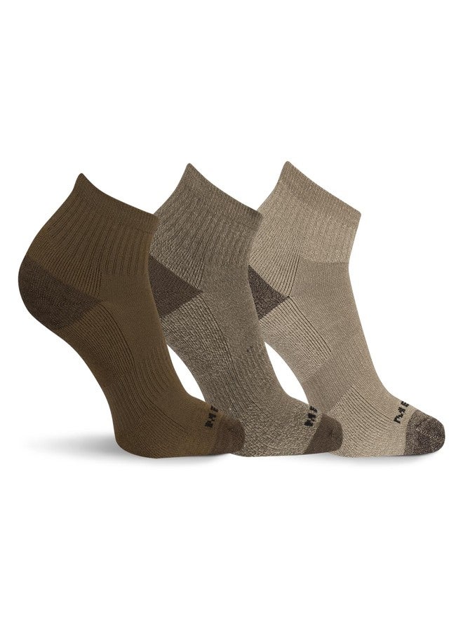 MERRELL Men's Merrell Wool Blend Cushioned Hiker Quarter Socks 3 Pair, Olive, Oatmeal, Brown, L/XL (Men's Shoe Size: 12-15) (MEA33505Q3B2001) - Image 3