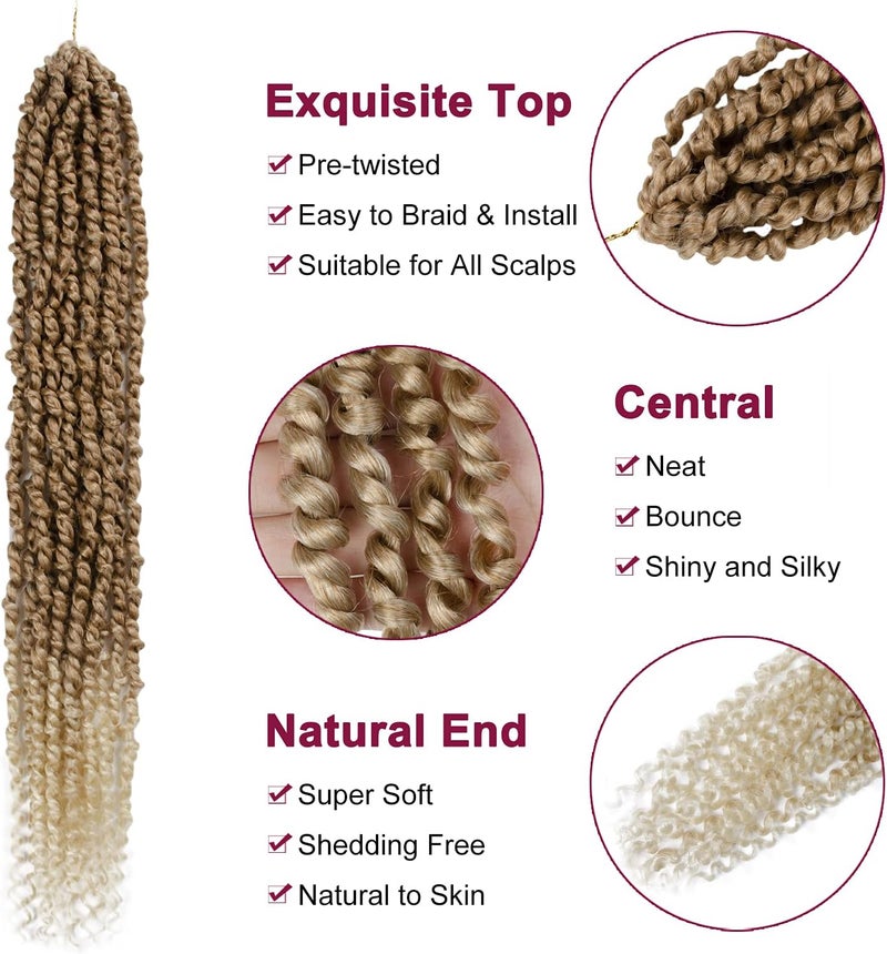 NAYOO Passion Twist Hair - 8 Packs 24 Inch Passion Twist Crochet Hair For Women, Crochet Pretwisted Curly Hair Passion Twists Synthetic Braiding Hair Extensions (24 Inch 8 Packs, T27/613) - Image 3
