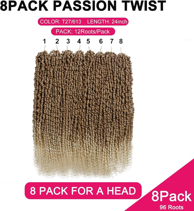 NAYOO Passion Twist Hair - 8 Packs 24 Inch Passion Twist Crochet Hair For Women, Crochet Pretwisted Curly Hair Passion Twists Synthetic Braiding Hair Extensions (24 Inch 8 Packs, T27/613) - Image 4
