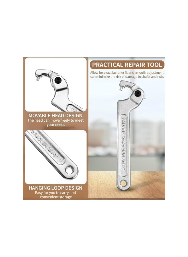 PROMASS promass C Spanner Hook Wrench, Chrome Vanadium Adjustable C Spanner Hook Wrench Tool, Versatile Tool for Tightening Side Slot Nuts, Collars, and Bearings, Gear Wrenchs for Craftsman Plumber  - Image 2