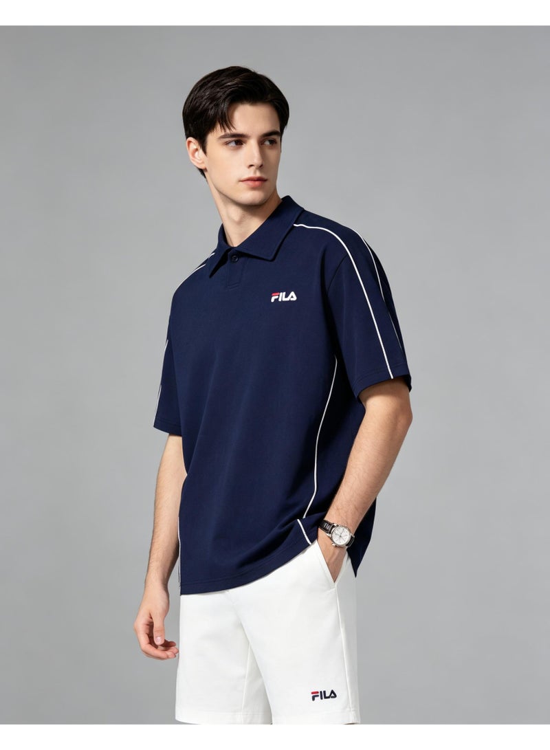 FILA Contrast White Line Polo Shirt Men Women, Oversized Loose Collared Short Sleeve Top, Vintage Sport Casual Tee - Image 5