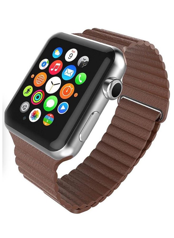NIBEMINENT Smartwatch Band With Screen Protector For Apple Watch Series 3 42 mm Brown  - Image 1