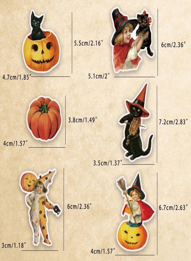 PRSTINCOL 100 Pcs Vintage Witch Stickers, Retro Pumpkin Stickers for Scrapbook, Junk Journal, Collages, Halloween Party Favors, Waterproof Vinyl Stickers for Laptop, Phone, Window, Water Bottles - Image 4